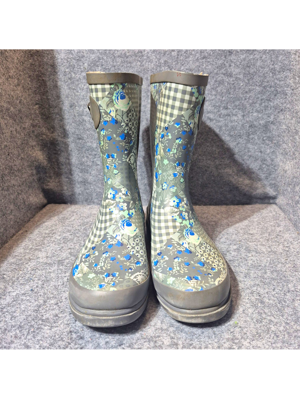Western Chief Patchwork Mid Garden Boots Women's US 8 Gray and Blue